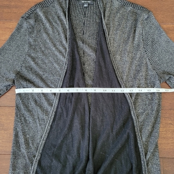 Verve Ami Black & Silver Metallic Knit Open Front Cardigan Sweater Womens Size L - Picture 6 of 7